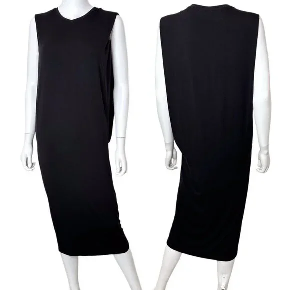 Halston Heritage Sleeveless Casual Tank Midi Dress in Black Women's Size M - Picture 2 of 14